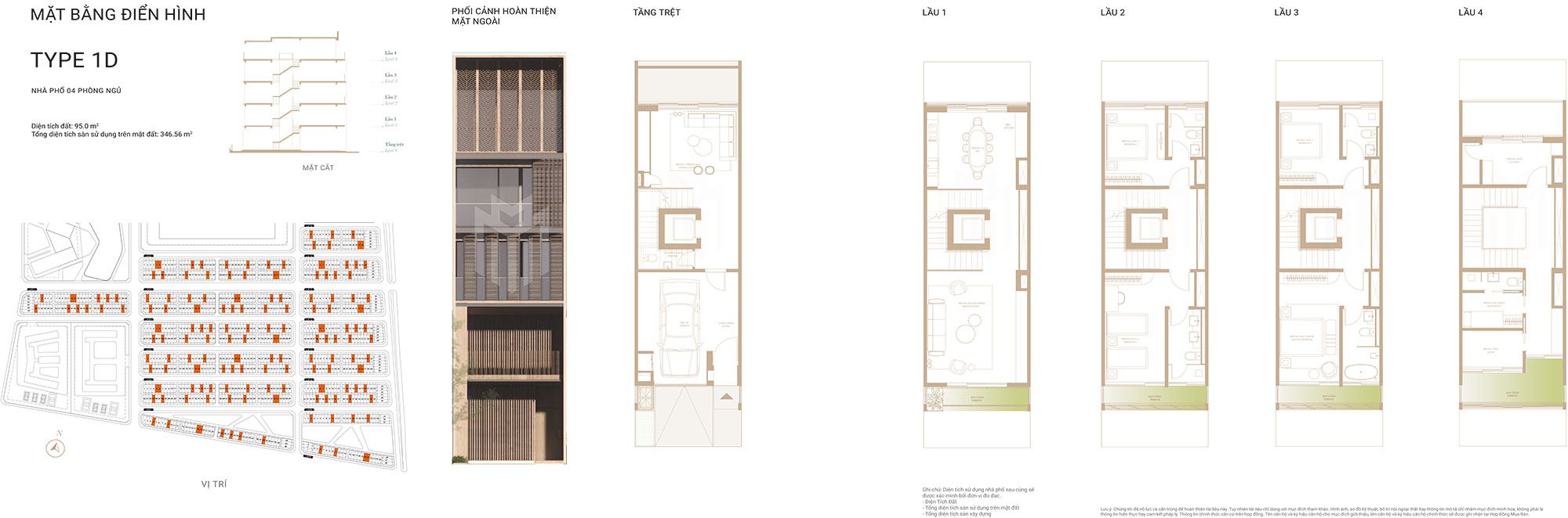 Mặt bằng thiết kế nhà phố Soho The Global City - Type 1D.